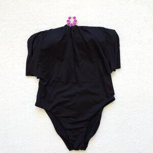 Trina Turk One Piece Swim Suit Size 4 Black Bijou Ruffle Overlay